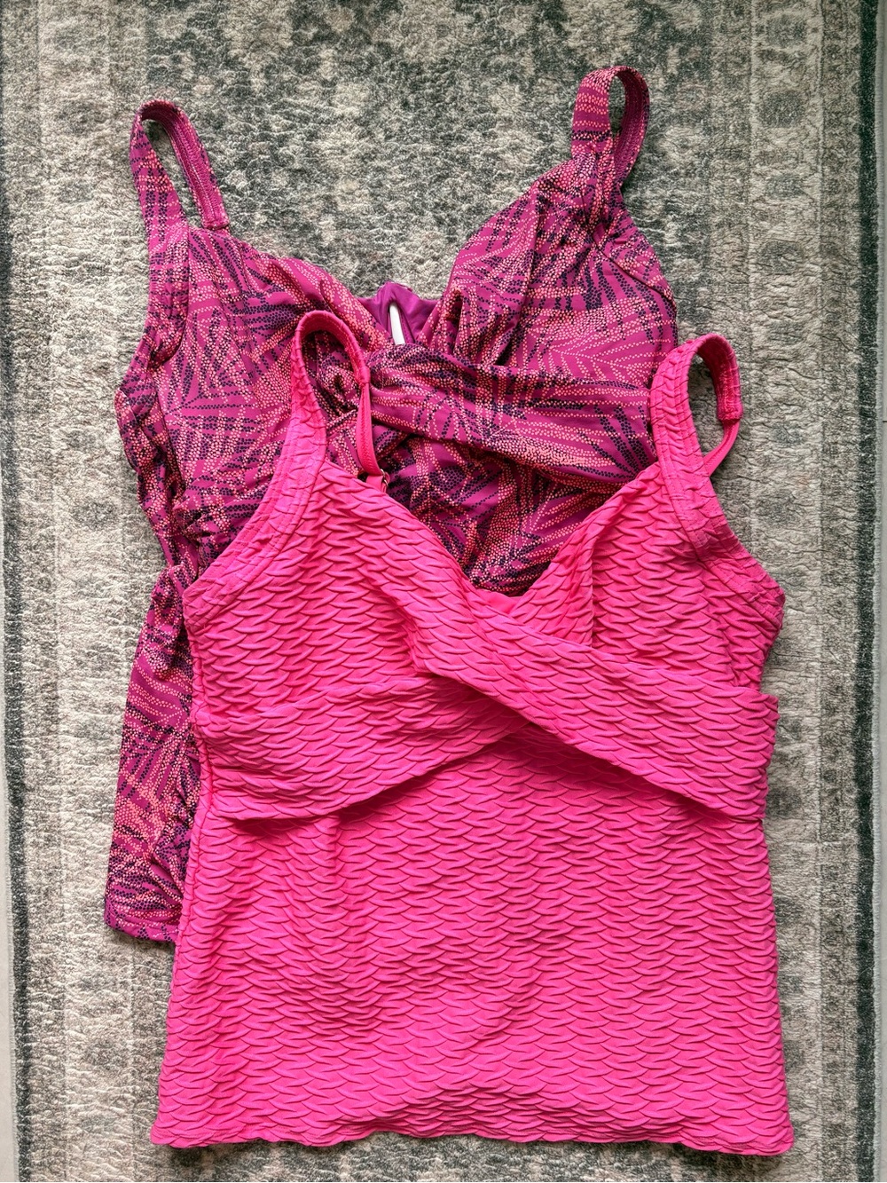 Lands' End Women’s Swim Tankini Tops in Hot Pink and Fuchsia Print (both)